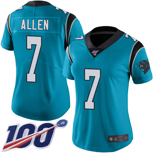 Carolina Panthers Limited Blue Women Kyle Allen Alternate Jersey NFL Football #7 100th Season Vapor Untouchable->nfl t-shirts->Sports Accessory